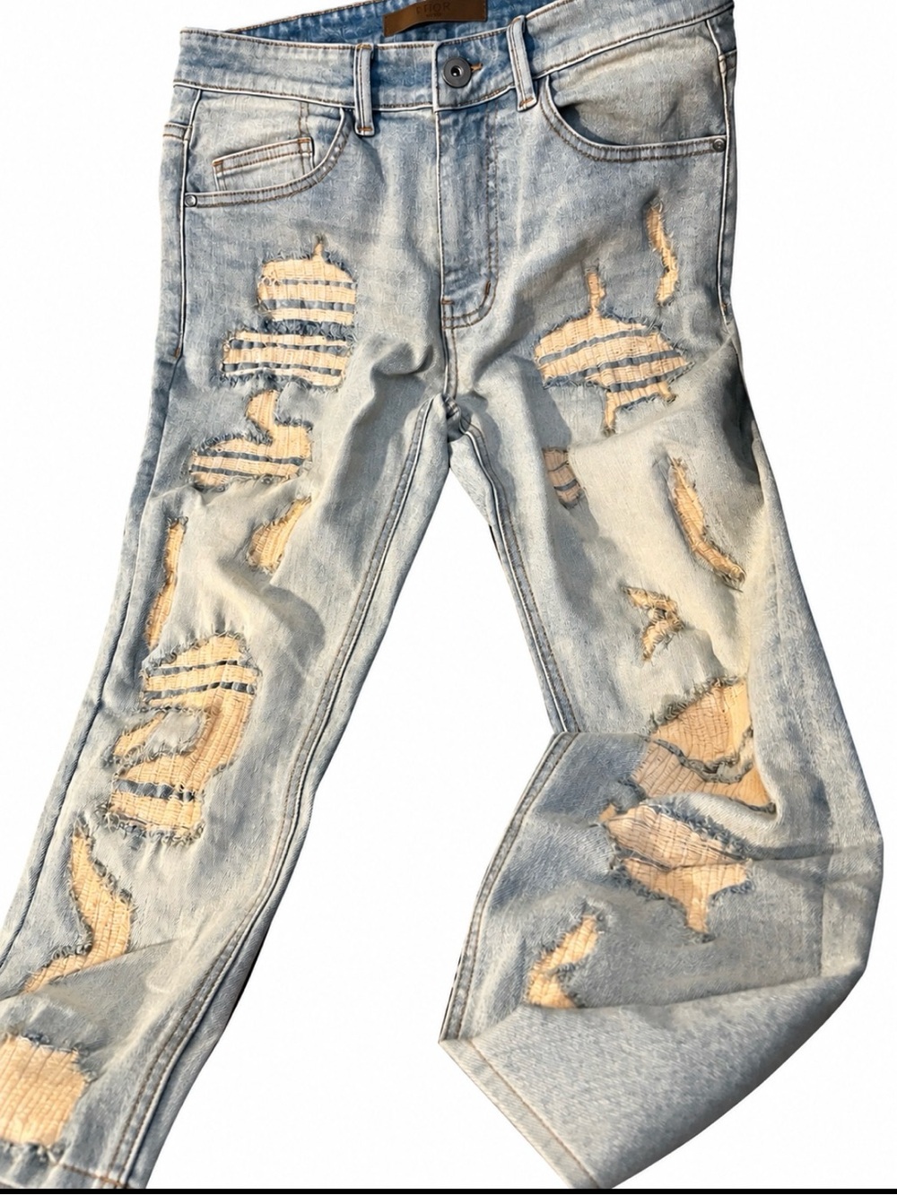 KDNK Men’s Distressed Jeans Size 32 Light Wash Ripped Denim NEW